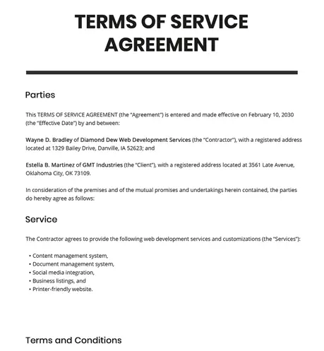 Terms of Service Agreement Draftin